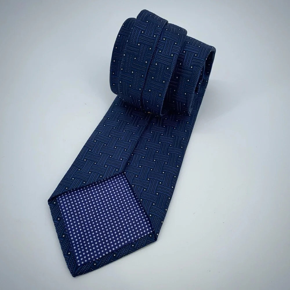 Eton Tie Mens One Size Blue Black‎ Patterned Silk Classic Necktie Italy Made NWT